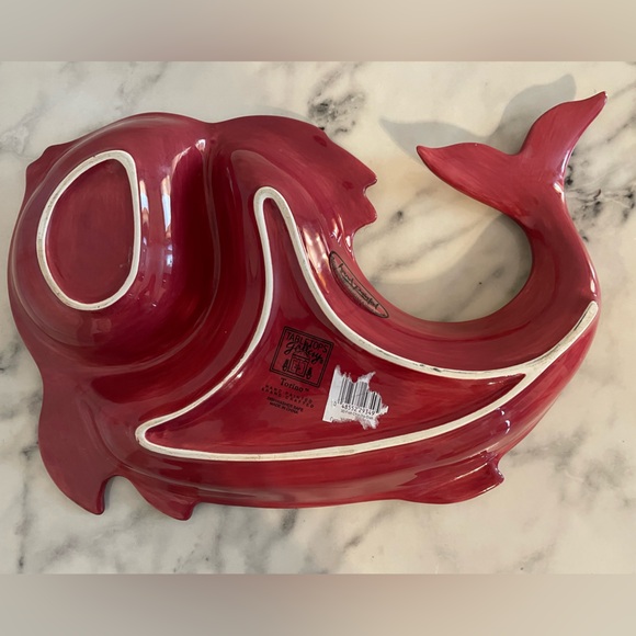 Vintage Tabletops Gallery Messino Fish Platter Chip and Dip HAND PAINTED 15”x10” - Picture 3 of 8